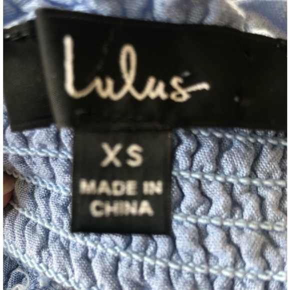 LULU’S Looking Up Light Blue Chambray Smocked Tie-Strap Midi Dress Size XS - Picture 5 of 6